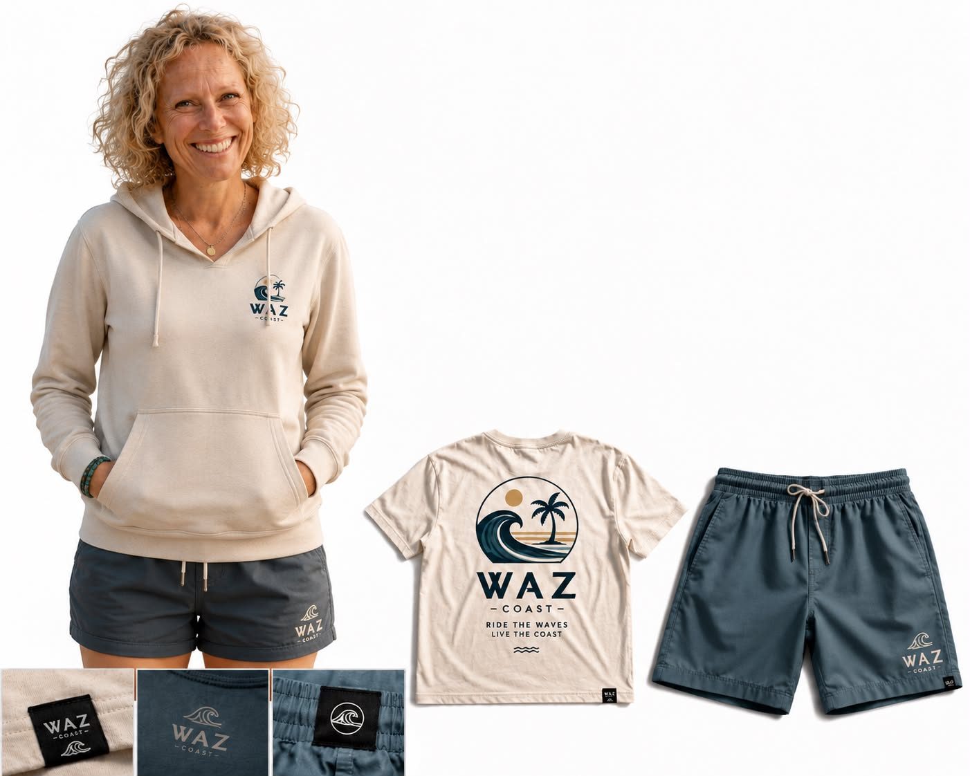 WAZ Coast first collection: hoodie, tee and swim shorts